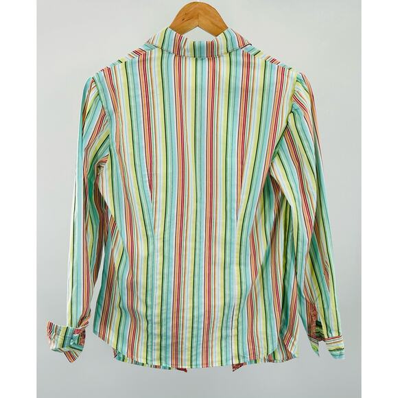 Women's Striped Button-Down Shirt - Medium long sleeve BoHo 70’s Style - Picture 8 of 8
